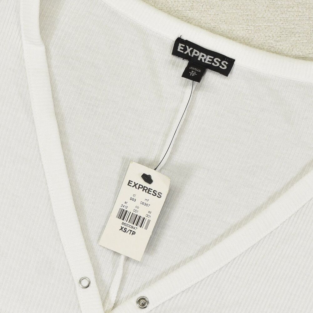 Express Henley Shirt Womens Extra Small XS White Long Sleeve Snap Button NWT Top - Picture 5 of 8